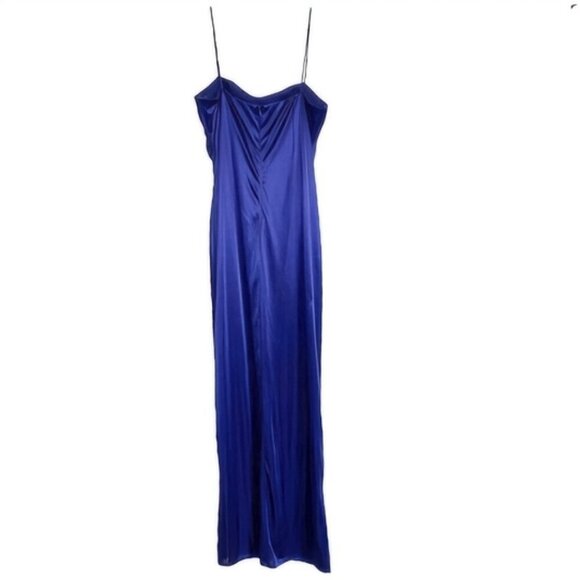 Reign On Bright Navy Blue Satin Speghetti Strap Formal Dress with Rhinestones L - Picture 2 of 9